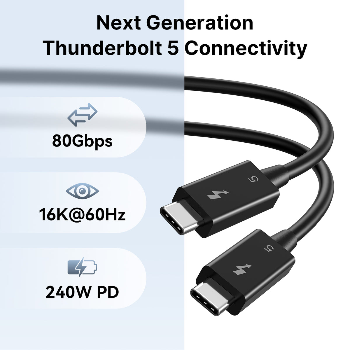 120Gbps Thunderbolt 5 Cable, 3.3ft/1m, 240W Charging, 8K@60Hz Video, Compatible with Thunderbolt 5/4/3