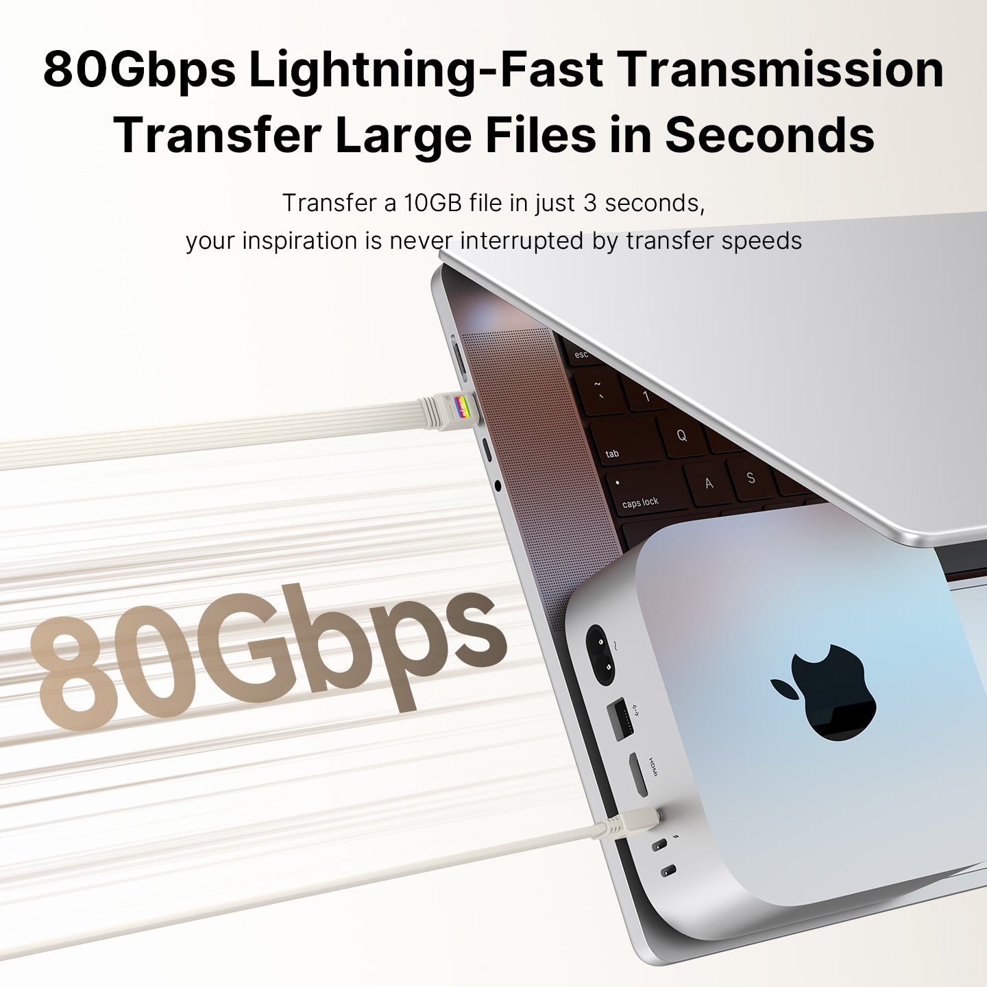 Retro 80Gbps USB4 Flat Cable, 3.3ft/1m, 240W Charging, 8K@60Hz Video, Compatible with Thunderbolt 5/4/3