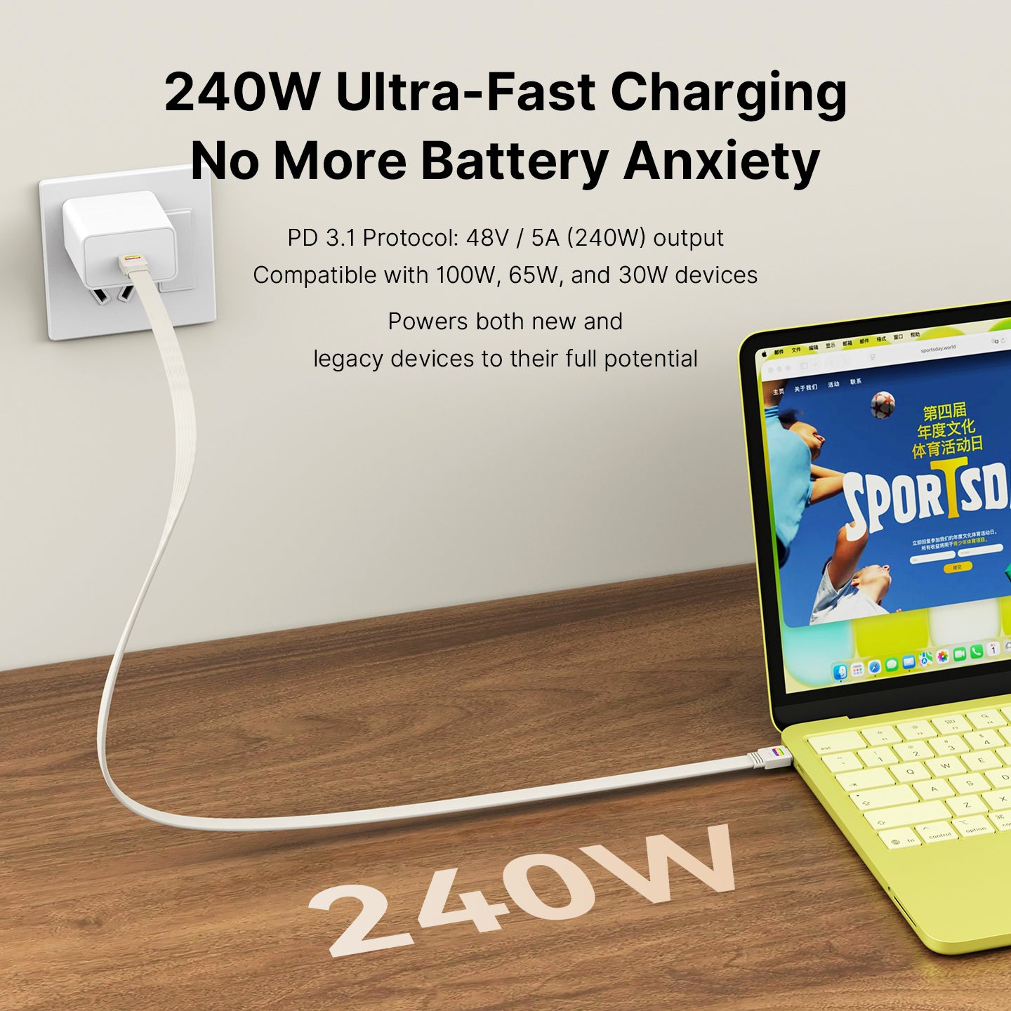 Retro 80Gbps USB4 Flat Cable, 3.3ft/1m, 240W Charging, 8K@60Hz Video, Compatible with Thunderbolt 5/4/3