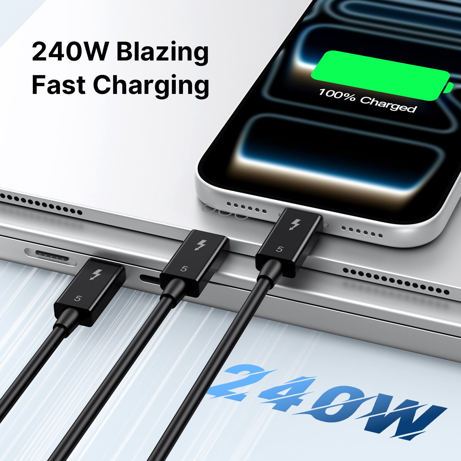 120Gbps Thunderbolt 5 Cable, 3.3ft/1m, 240W Charging, 8K@60Hz Video, Compatible with Thunderbolt 5/4/3