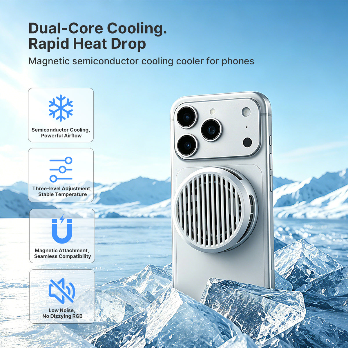 Retro Magnetic Phone Cooler, Dual-Core Semiconductor Cooling Fan for iPhone, Android, Gaming Consoles
