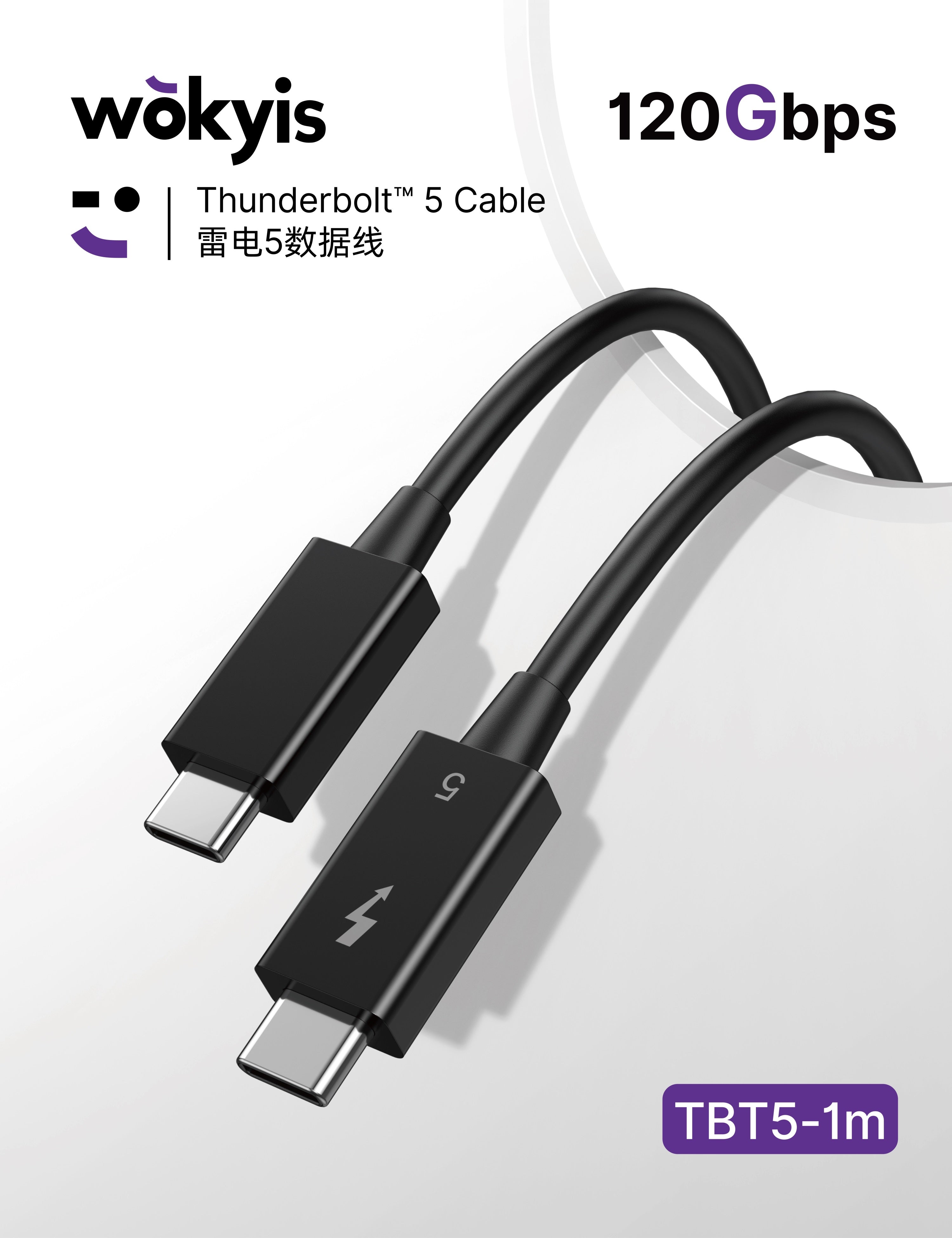120Gbps Thunderbolt 5 Cable, 3.3ft/1m, 240W Charging, 8K@60Hz Video, Compatible with Thunderbolt 5/4/3