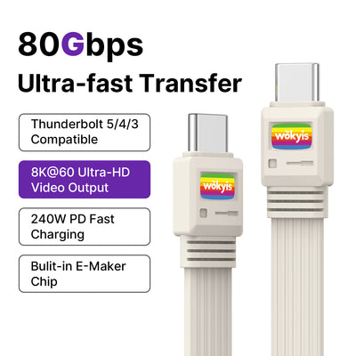 Retro 80Gbps USB4 Flat Cable, 3.3ft/1m, 240W Charging, 8K@60Hz Video, Compatible with Thunderbolt 5/4/3