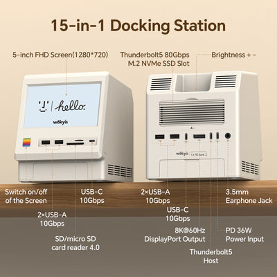 Mac mini M4 Retro Dock with 80Gbps SSD NVMe Enclosure and 5-inch Display