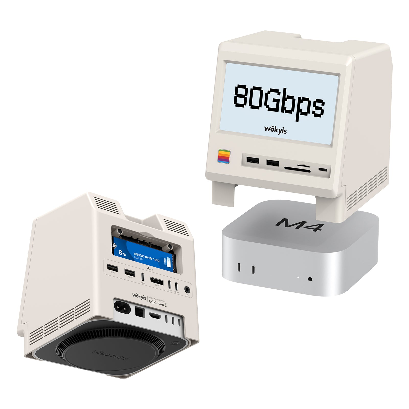 Mac mini M4 Retro Dock with 80Gbps SSD NVMe Enclosure and 5-inch Display
