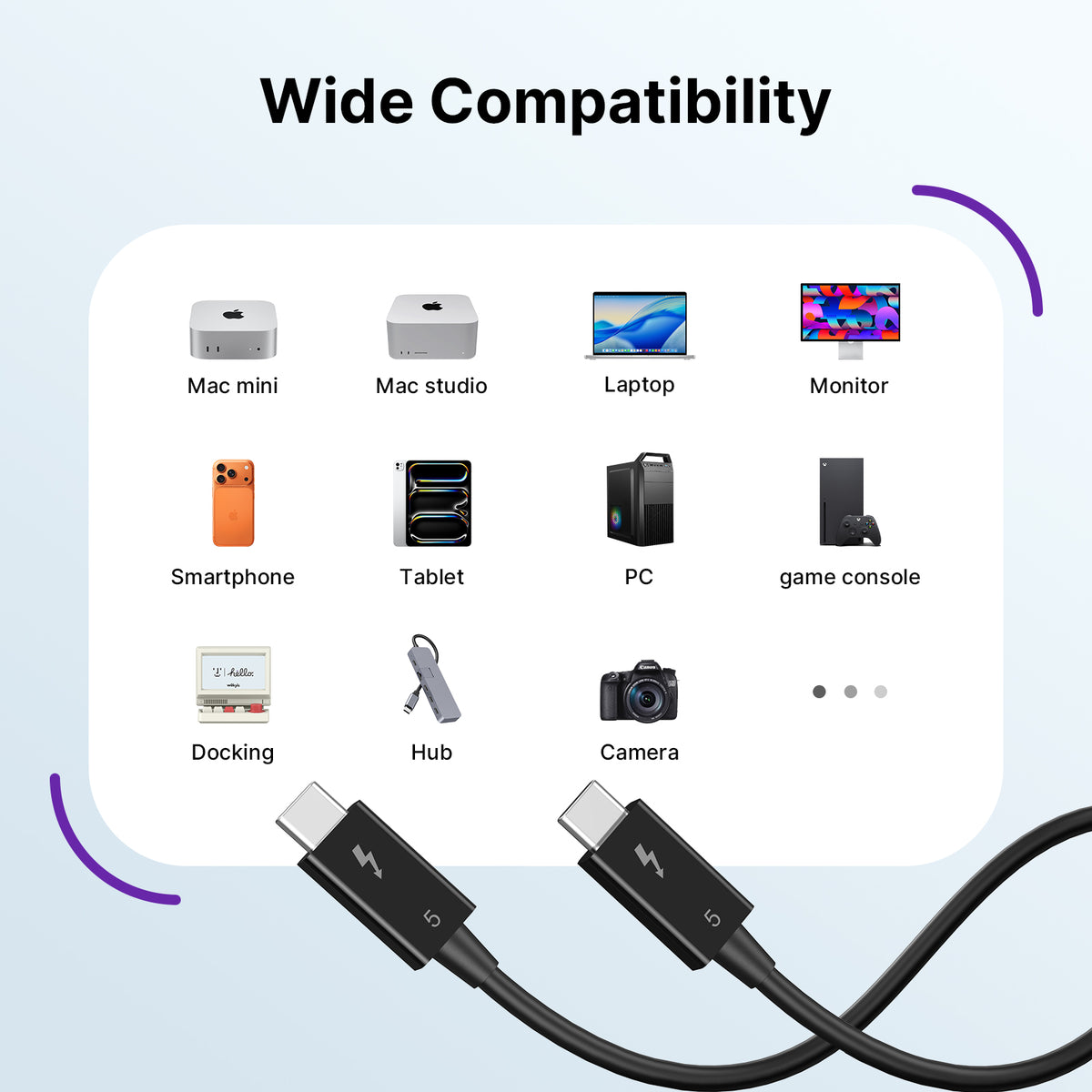 120Gbps Thunderbolt 5 Cable, 3.3ft/1m, 240W Charging, 8K@60Hz Video, Compatible with Thunderbolt 5/4/3