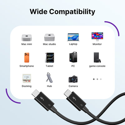 120Gbps Thunderbolt 5 Cable, 3.3ft/1m, 240W Charging, 8K@60Hz Video, Compatible with Thunderbolt 5/4/3